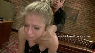 Blonde sex slave gets in her damp cunt while being tied up porn video