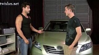 Sexy boys having anal sex on the car porn video